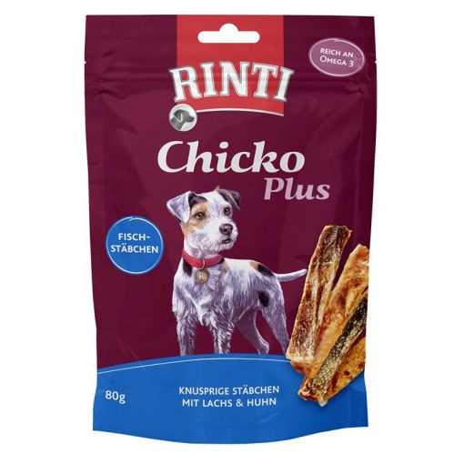 Rinti Chicko Plus Fischstächen mit Lachs & Huhn 80 g (Menge: 12 je Bestelleinheit)