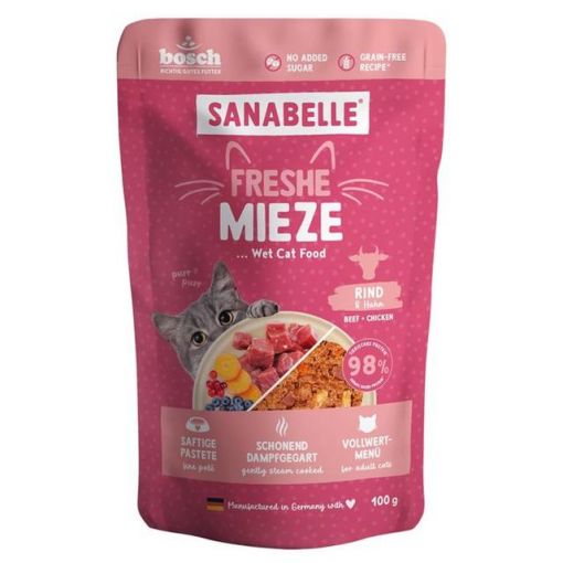 Sanabelle Freshe Mieze Rind & Huhn 100g (Menge: 10 je Bestelleinheit) Sanabelle Freshe Mieze Rind & Huhn 100g (Menge: 10 je Bestelleinheit)