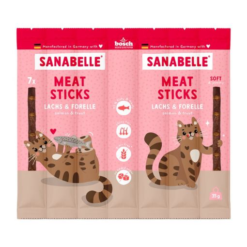 Sanabelle Snack Meat Sticks Lachs & Forelle 35g (Menge: 16 je Bestelleinheit) Sanabelle Snack Meat Sticks Lachs & Forelle 35g (Menge: 16 je Bestelleinheit)