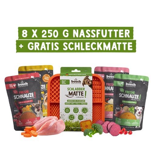 Bosch Freshe Schnauze Aktionsbox Nassfutter & Schleckmatte Bosch Freshe Schnauze Aktionsbox Nassfutter & Schleckmatte