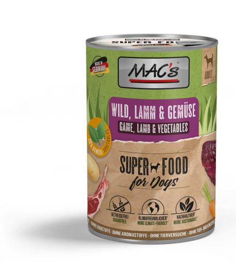 MACs Dog Wild, Lamm & Gemüse 6x400g (Menge: 6 je Bestelleinheit) MACs Dog Wild, Lamm & Gemüse 6x400g (Menge: 6 je Bestelleinheit)