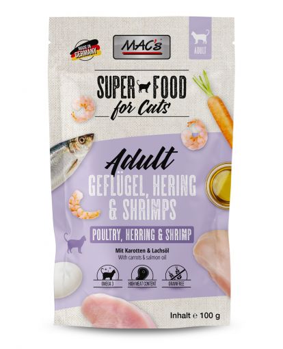 MACs Cat Pouch Pack Geflügel, Hering & Shrimps 100g (Menge: 12 je Bestelleinheit)