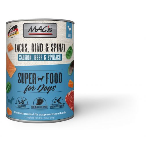 MACs Dog Lachs Rind & Spinat 800g (Menge: 6 je Bestelleinheit)