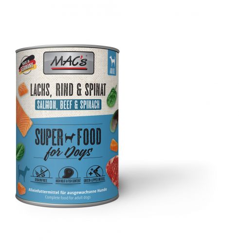 MACs Dog Lachs, Rind & Spinat 400g (Menge: 6 je Bestelleinheit)