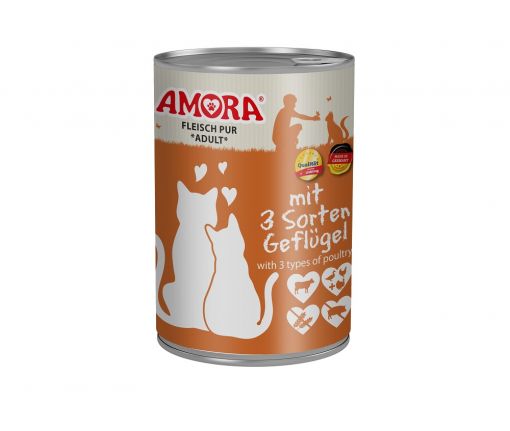 AMORA Cat Fleisch Pur 3 Sorten Geflügel 400g (Menge: 6 je Bestelleinheit)