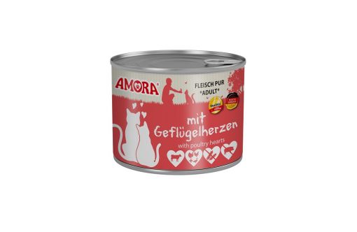AMORA Cat Fleisch Pur mit Geflügelherzen 200g (Menge: 6 je Bestelleinheit)