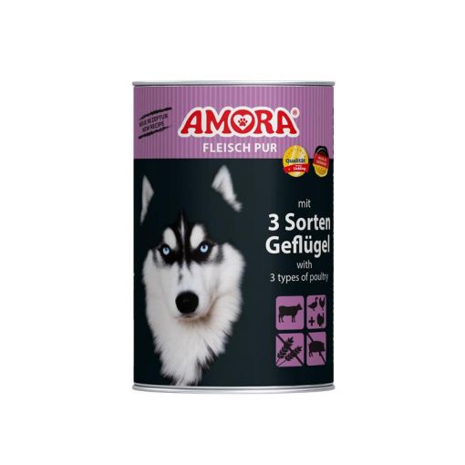 AMORA Dog Fleisch Pur mit 3 Sorten Geflügel 400g (Menge: 6 je Bestelleinheit)