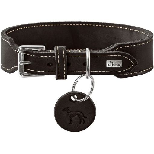 Hunter Halsband Aalborg Rindsleder schwarz extrabreit 55/M