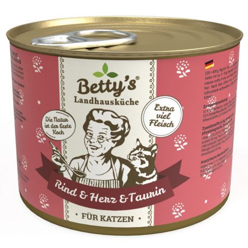 Bettys Landhausküche Katze Dose Rind & Herz 200 g (Menge: 6 je Bestelleinheit) Bettys Landhausküche Katze Dose Rind & Herz 200 g (Menge: 6 je Bestelleinheit)