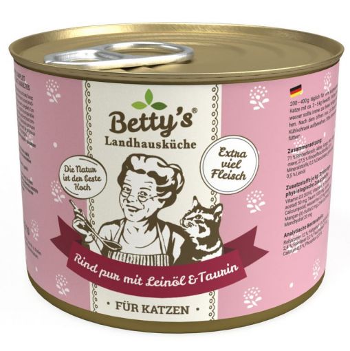 Bettys Landhausküche Katze Dose Rind pur mit Leinöl 200 g (Menge: 6 je Bestelleinheit) Bettys Landhausküche Katze Dose Rind pur mit Leinöl 200 g (Menge: 6 je Bestelleinheit)