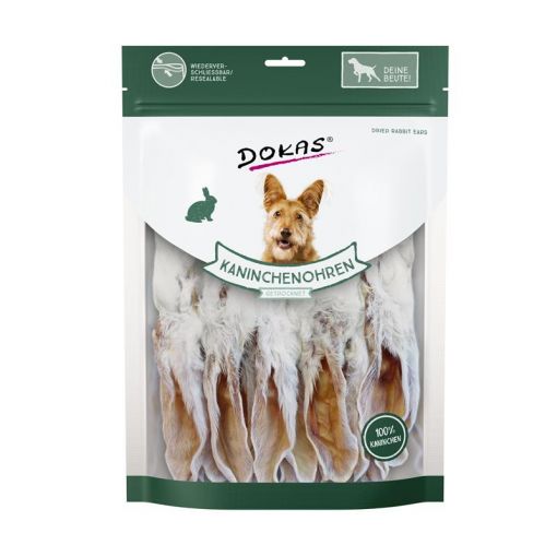 Dokas Dog Kaninchenohren mit Fell getrocknet 180 g (Menge: 7 je Bestelleinheit)