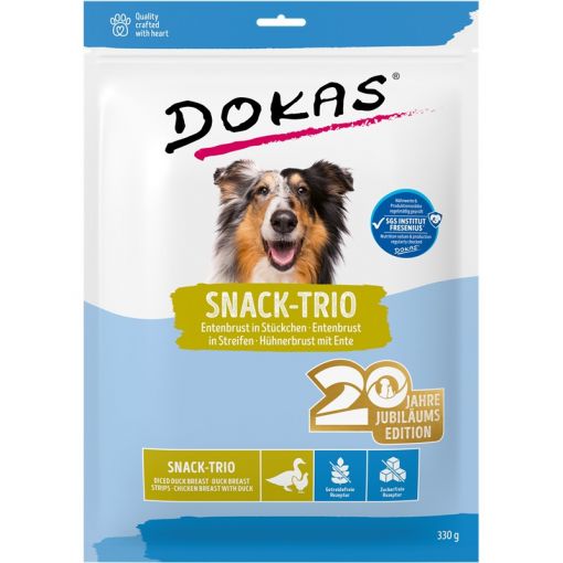Dokas Dog Snack-Trio: Entenbrust in St&uuml;ckchen, in Streifen & H&uuml;hnerbrust mit Ente 330 g (Menge: 7 je Bestelleinheit)