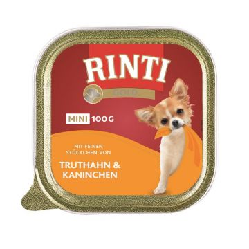 Rinti Schale Gold Mini Truthahn & Kaninchen 100 g (Menge: 16 je Bestelleinheit) Rinti Schale Gold Mini Truthahn & Kaninchen 100 g (Menge: 16 je Bestelleinheit)