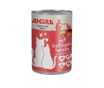 AMORA Cat Fleisch Pur mit Geflügelherzen 400g (Menge: 6 je Bestelleinheit)