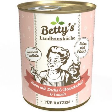 Bettys Landhausküche Katze Dose Huhn mit Lachs & Borretschöl 400 g (Menge: 6 je Bestelleinheit)