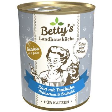 Bettys Landhausküche Katze Dose Senior Rind mit Truthahn, Möhrchen & Lachsöl 200g (Menge: 6 je Bestelleinheit)