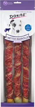 Dokas Dog 1 m Kaurolle aus Rinderhaut mit Ente 315g (Menge: 8 je Bestelleinheit)