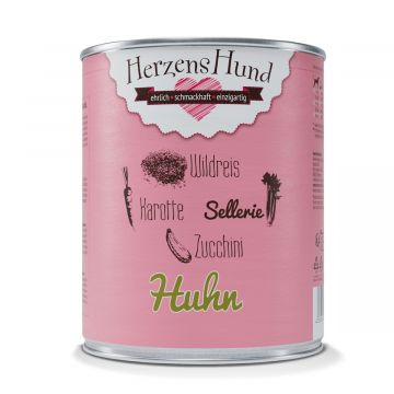 Herzenshund Huhn mit Wildreis, Karotte, Sellerie, Zucchini, Lein&ouml;l 800g (Menge: 6 je Bestelleinheit)