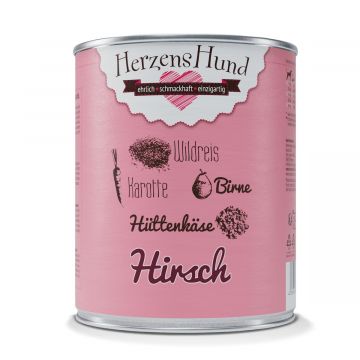 Herzenshund Hirsch mit Wildreis, Karotte, Birne, H&uuml;ttenk&auml;se, Lein&ouml;l 800g (Menge: 6 je Bestelleinheit)