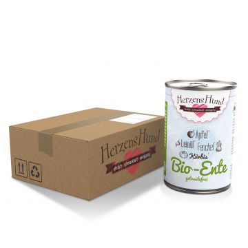 Herzenshund Bio-Ente mit Bio-Gemüse 800g getreidefrei / Bio DE-ÖKO-006 (Menge: 6 je Bestelleinheit)