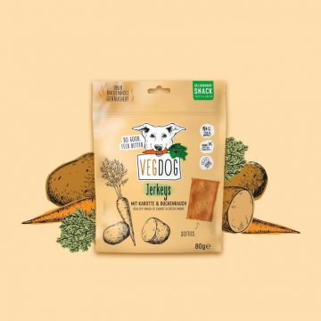 VEGDOG Jerkeys Karotten & Buchenrauch 80g