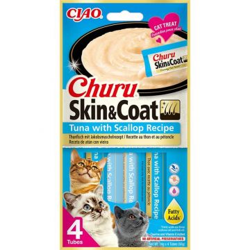 Inaba Cat Churu Skin & Coat Tuna & Scallop 4x14g