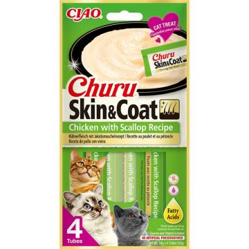 Inaba Cat Churu Skin & Coat Chicken & Scallop 4x14g