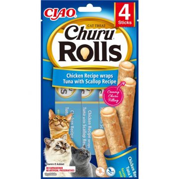 Inaba Cat Churu Rolls Chicken, Tuna & Scallop 4 x 14g